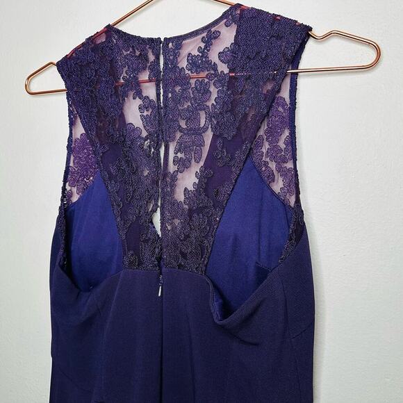 JS COLLECTION Eggplant Purple Lace Back Mermaid Ottoman Style Gown Dress - Picture 3 of 16